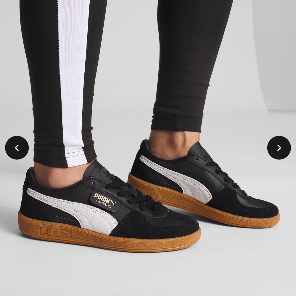 Puma Palermo Black and White Low-Top Sneakers with Gum Sole